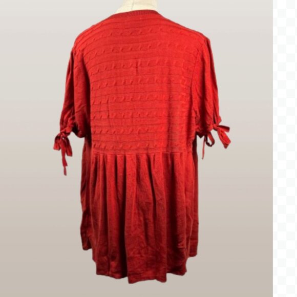 (L) ELLE Dark Orange Empire Waist Short Sleeve Sweater w/ Buttons - Picture 2 of 11